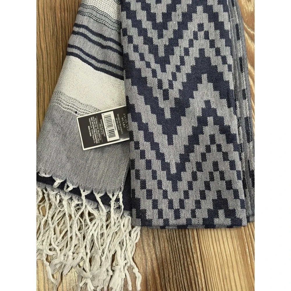 NWT West Loop Blue/Silver Two Toned Fringed Jacquard Scarf